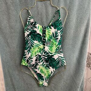 Xhilaration Green Leaf Print One Piece Swimsuit